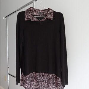 Adrianna Papell Black and Pink Long Sleeve Blouse with‎ Peter Pan Collar